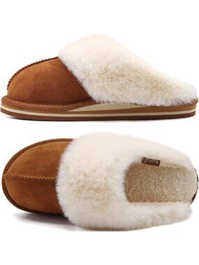 Womens Chestnut Cozy Memory Comfy Winter Scuff Indoor Outdoor Rubber Hard Sole